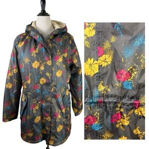 COTTON TRADERS Womens PARKA Sherpa Fleece Lined JACKET 18 Hooded Floral Colorful
